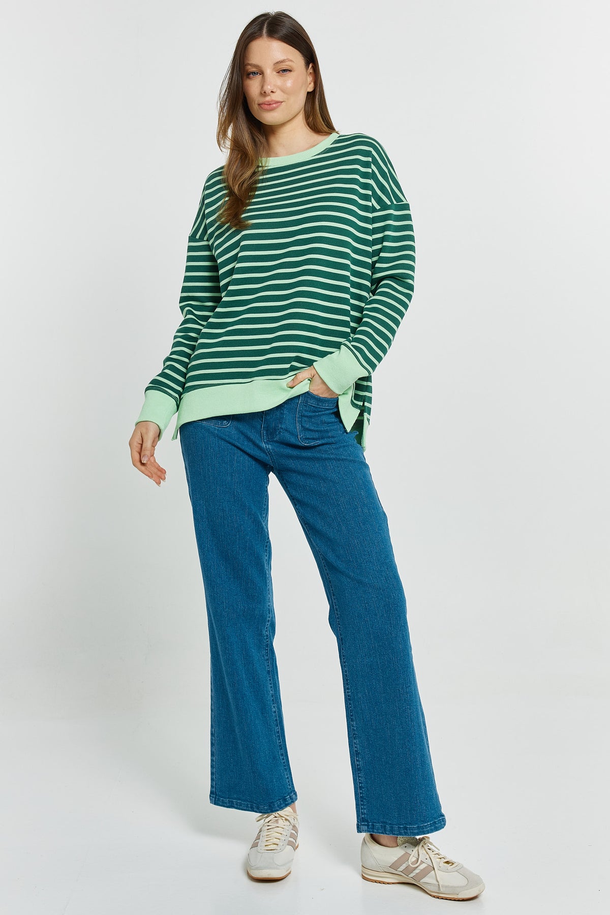 LAST ONE: SIZE 6! Tide Sweatshirt in Green Stripe