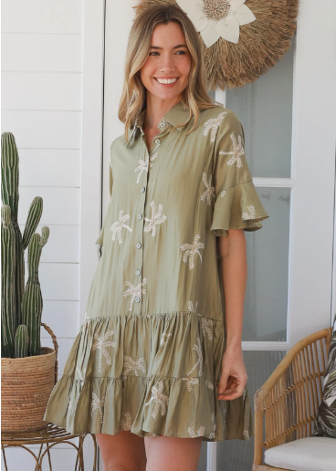 Cecilia Palm Embroidered Mini Dress by Salty Palm