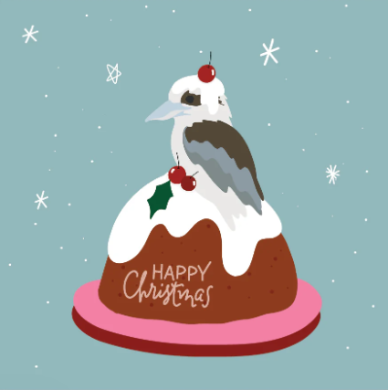 Australian Kookaburra on a Plum Pudding Christmas Greeting Card