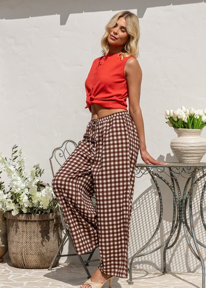 Daisy Chocolate Gingham Pants by J&G Weekend