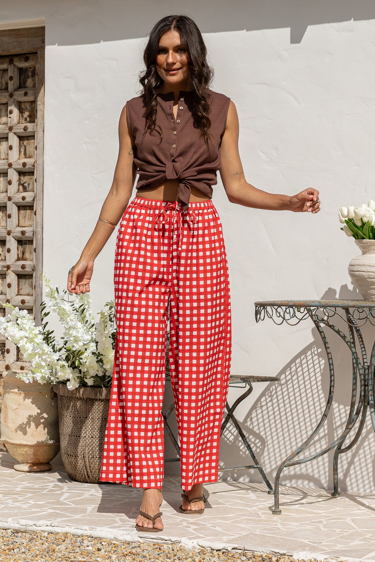 Daisy Red Gingham Pants by J&G Weekend