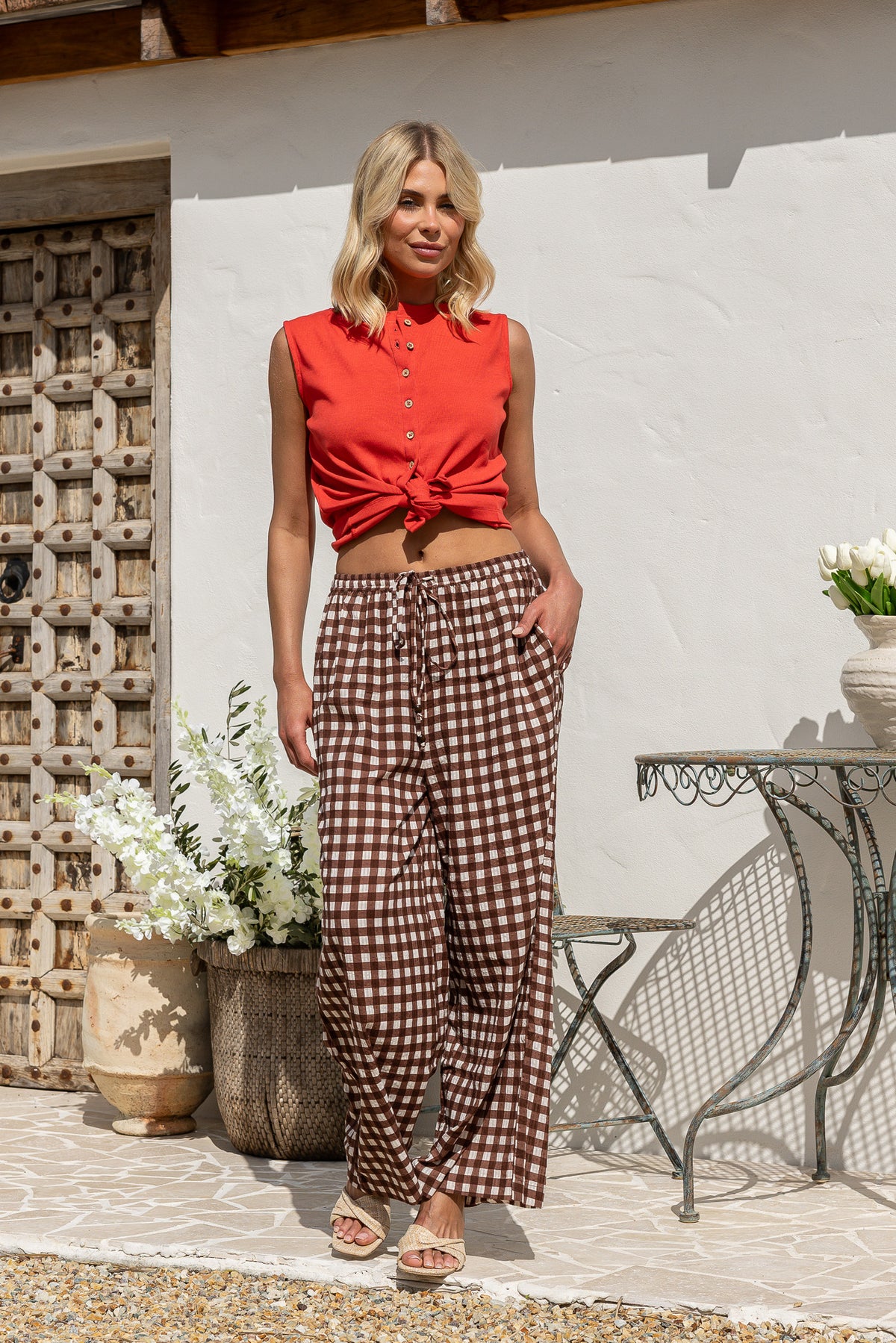 Daisy Chocolate Gingham Pants by J&G Weekend