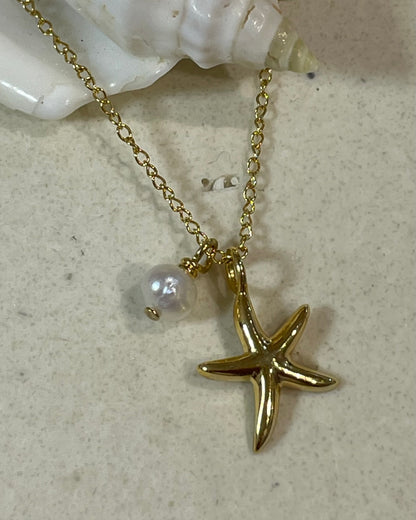 Zali Starfish & Freshwater Pearl Necklace 18k Gold