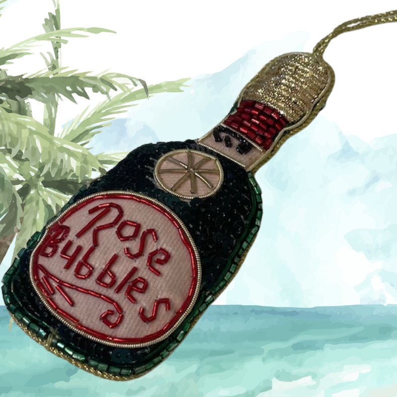 Rose Bubbles Champagne Beaded Christmas Ornament Island Time Christmas Loloma Living Tamborine Mountain
