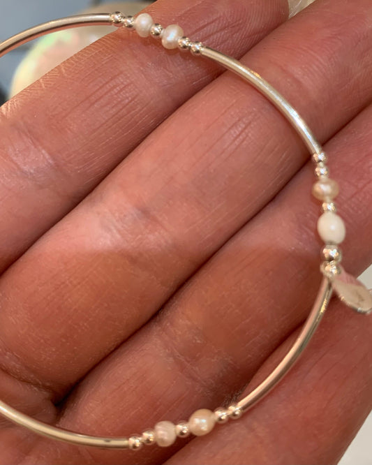 Beaded 925 Sterling Silver Freshwater Pearl Bracelet