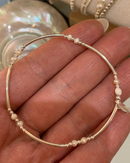 Beaded 925 Sterling Silver Freshwater Pearl Bracelet