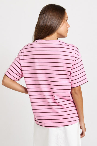 Relax Boxy Tee in Pink/Chocolate Stripes by Betty Basics