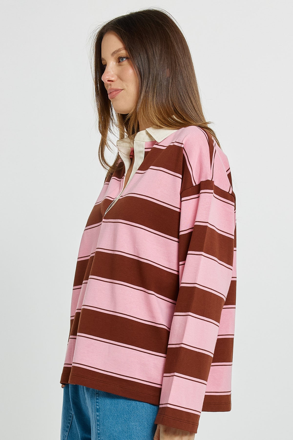 LAST ONE: SIZE 16! Roland Rugby Top Pink/Choc by BETTY BASICS