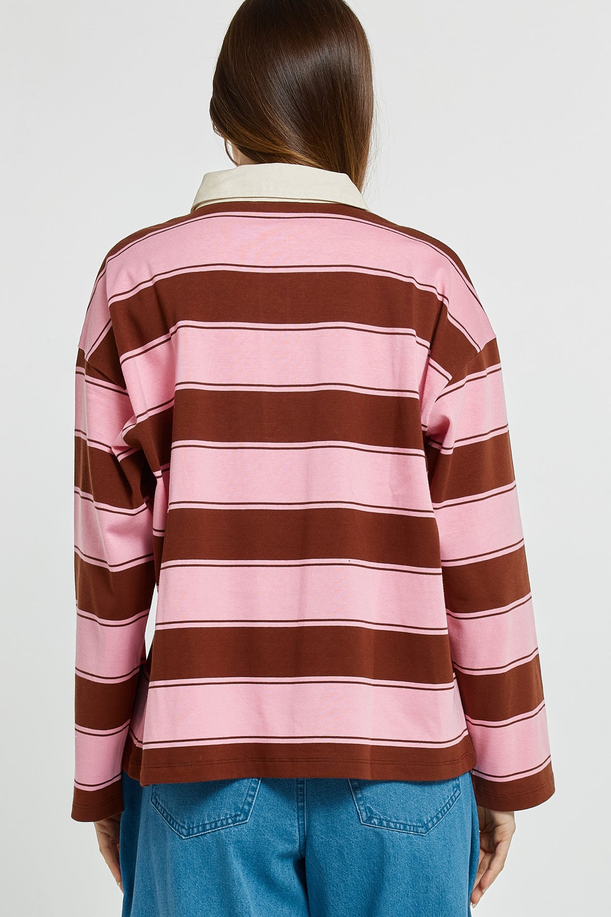 LAST ONE: SIZE 16! Roland Rugby Top Pink/Choc by BETTY BASICS