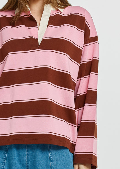 LAST ONE: SIZE 16! Roland Rugby Top Pink/Choc by BETTY BASICS