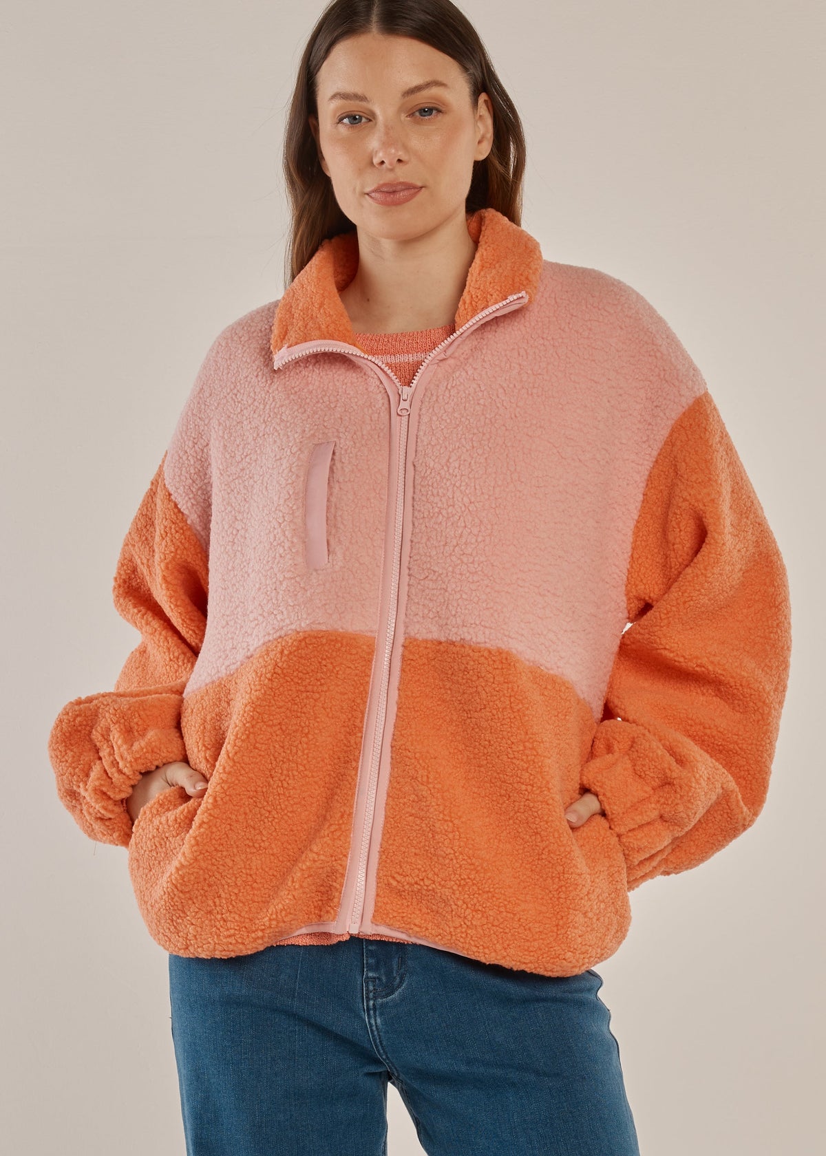 LAST ONE: SIZE 14! Jayne Fleece Jacket Pale Pink/Orange