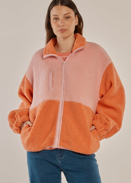 LAST ONE: SIZE 14! Jayne Fleece Jacket Pale Pink/Orange