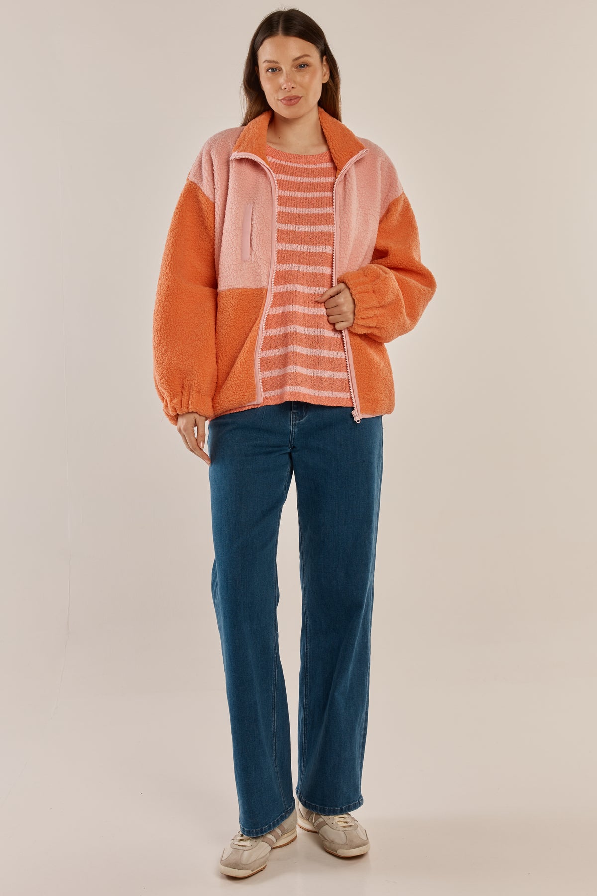 LAST ONE: SIZE 14! Jayne Fleece Jacket Pale Pink/Orange