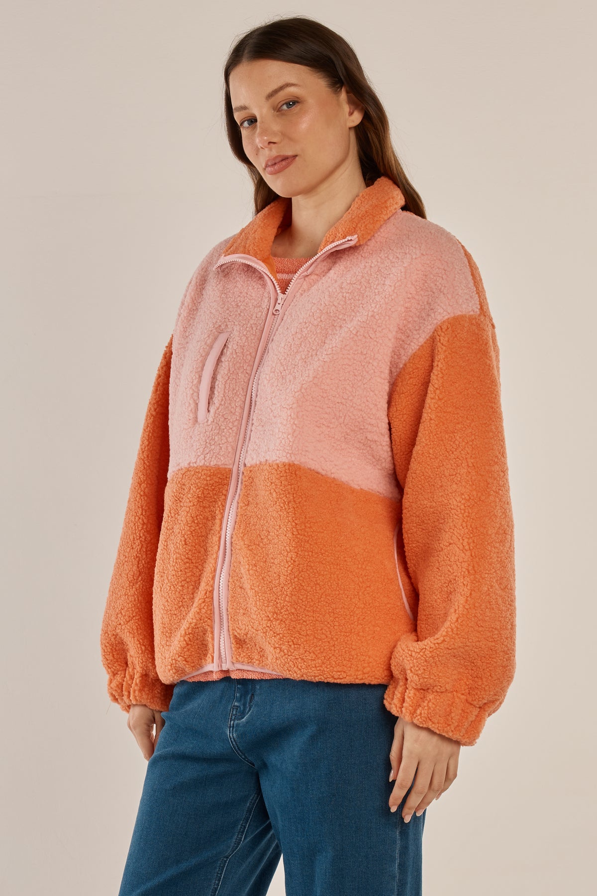 LAST ONE: SIZE 14! Jayne Fleece Jacket Pale Pink/Orange