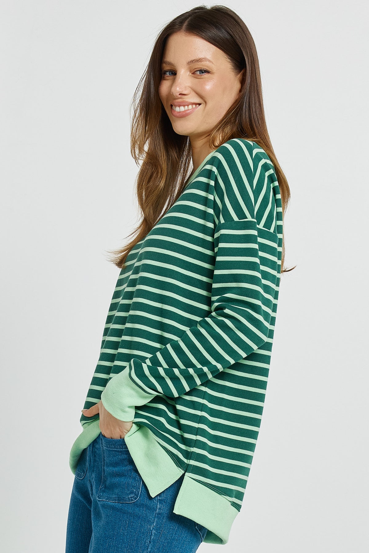 LAST ONE: SIZE 6! Tide Sweatshirt in Green Stripe