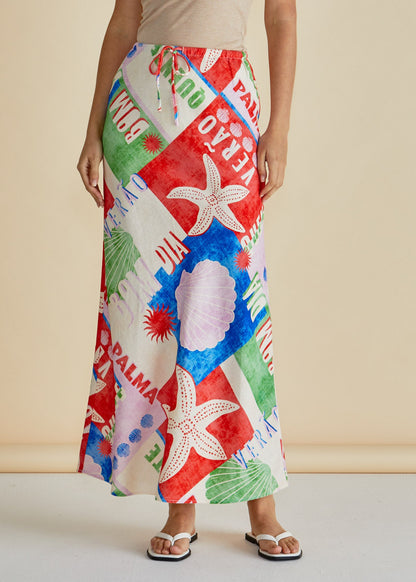 LAST ONE: SIZE 16:  Brooke Bias Skirt in Seashell Print