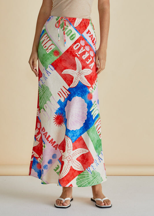 LAST ONE: SIZE 16:  Brooke Bias Skirt in Seashell Print