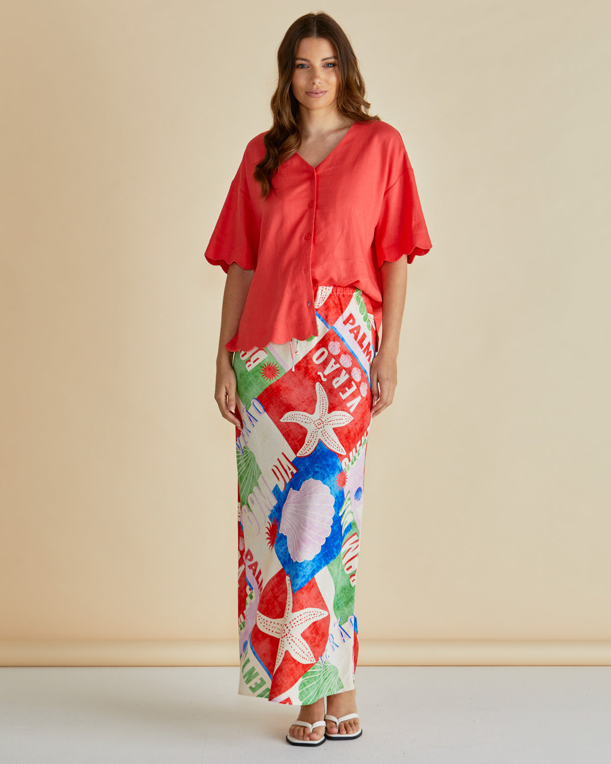 LAST ONE: SIZE 16:  Brooke Bias Skirt in Seashell Print