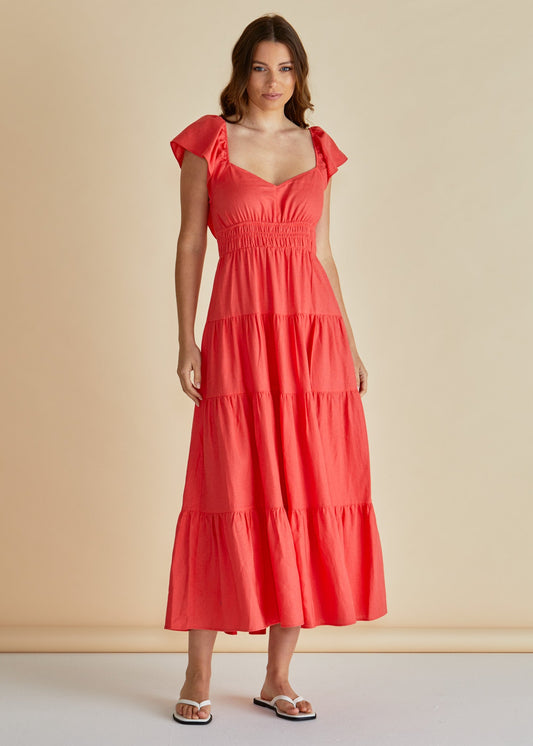Red Sadie Betty Basics dress available at Loloma Living TAmborine Mountain. Betty Basics and SASS Stockist Loloma Living.