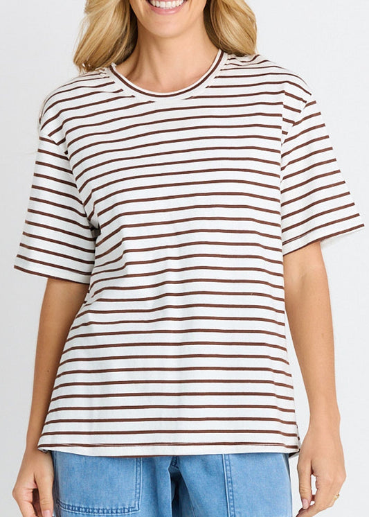 Relax Boxy Tee in Chocolate/White Stripes by Betty Basics