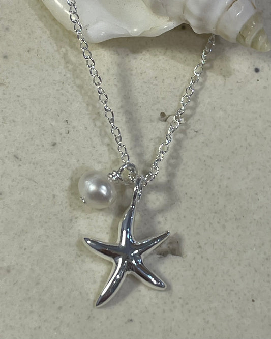 Zali Starfish & Freshwater Pearl Necklace Sterling Silver