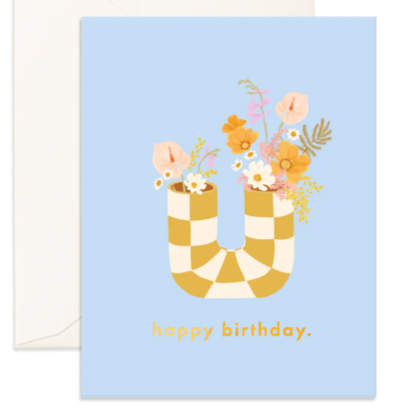 Checkered Vase Happy Birthday Greeting Card