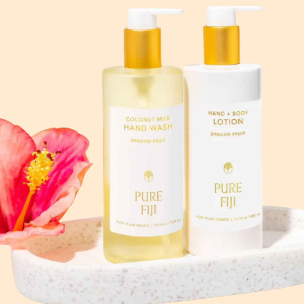 Pure Fiji Vanity Duo hand wash and lotion set 300ml in elegant tropical packaging. Christmas giftset. Loloma Living is stockist of Pure Fiji and Reniu Fiji. Perfect Gift.