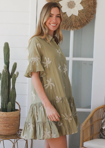 Cecilia Palm Embroidered Mini Dress by Salty Palm