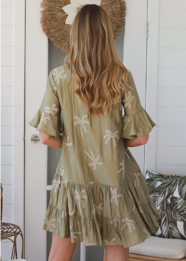 Cecilia Palm Embroidered Mini Dress by Salty Palm