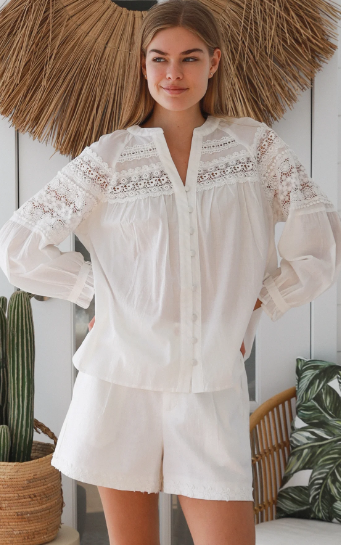 Leah Crochet Lace Cotton Blouse by Salty Palm