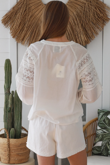 Leah Crochet Lace Cotton Blouse by Salty Palm