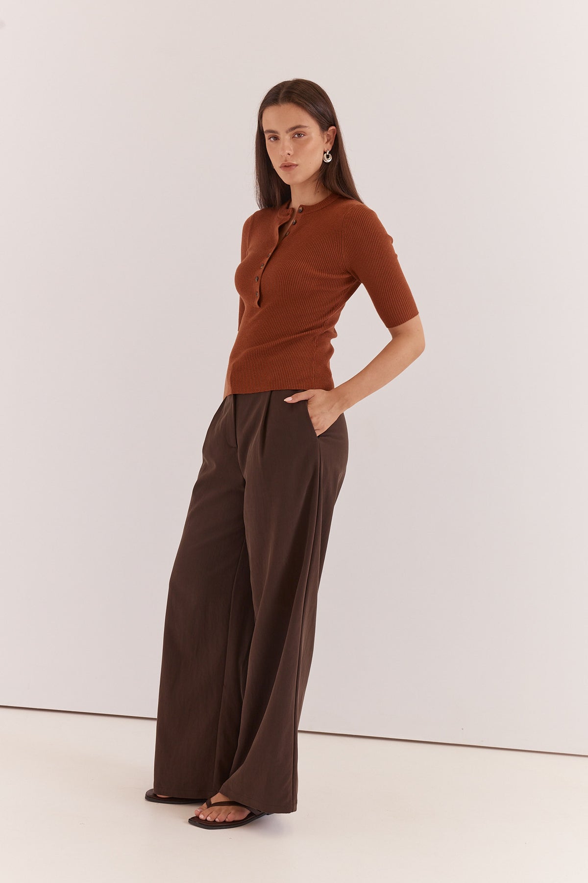 Natalie Wide Leg Pant in Chocolate