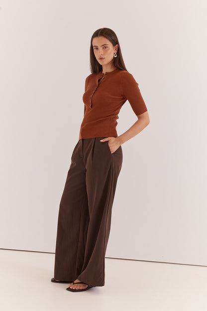 Natalie Wide Leg Pant in Chocolate