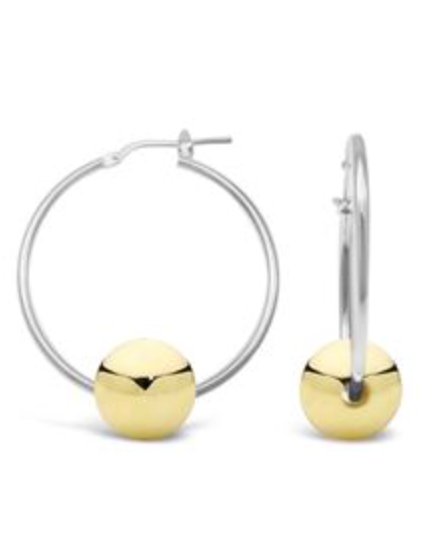 Rue Two-Toned Hoop Earrings Yellow Gold Ball Sterling Silver
