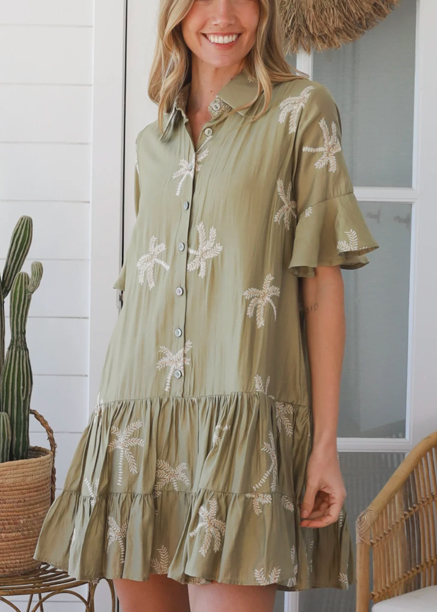 Cecilia Palm Embroidered Mini Dress by Salty Palm