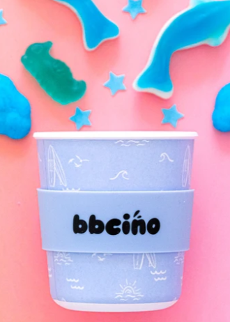 bbcino, Little Drift, babycino cup, bambinocino, 240ml, reusable kids cup, toddler cup, kids keep cup, kids cup with straw, eco friendly, gifts for kids, kids gifts, blue, surf, beach, toddler cups available from lola and lola on tamborine mountain