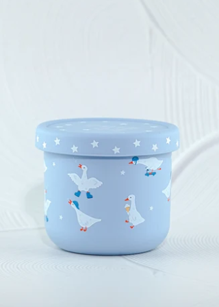 bbcino, Silly Goose, snack pot, snack cup, silicone snack container, kids snack pot, toddler snack cup, lunchbox, leak resistant, reusable, eco friendly, gifts for kids, kids gifts, blue, goose, BBCINO STOCKIST LOLA AND LOLA TAMBORINE MOUNTAIN
