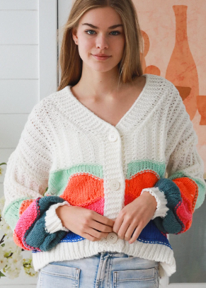 LAST ONE: SIZE M/L! Josie Bright & White Cardigan