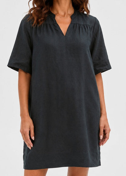 Angela Linen Dress Black by MUTIG