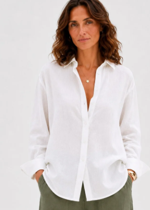 Jordy Oversize Linen Button Up Shirt in White