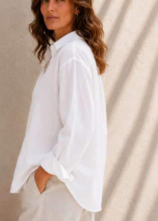 Jordy Oversize Linen Button Up Shirt in White