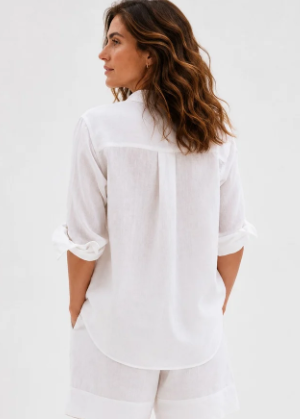 Jordy Oversize Linen Button Up Shirt in White
