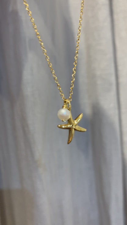 Zali Starfish & Freshwater Pearl Necklace 18k Gold