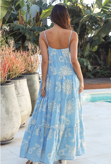 Gracie Pale Blue Embroidered Maxi Dress by Salty Palm