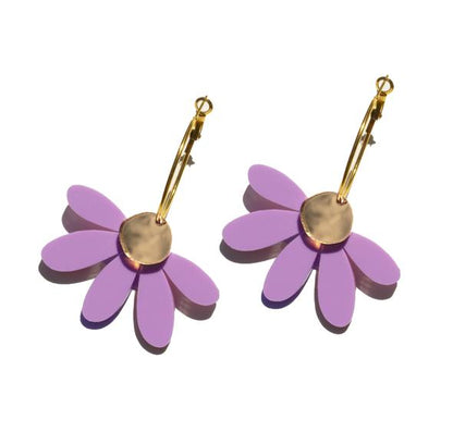 Jumbo Daisy Hoop Earring - Lilac and Gold